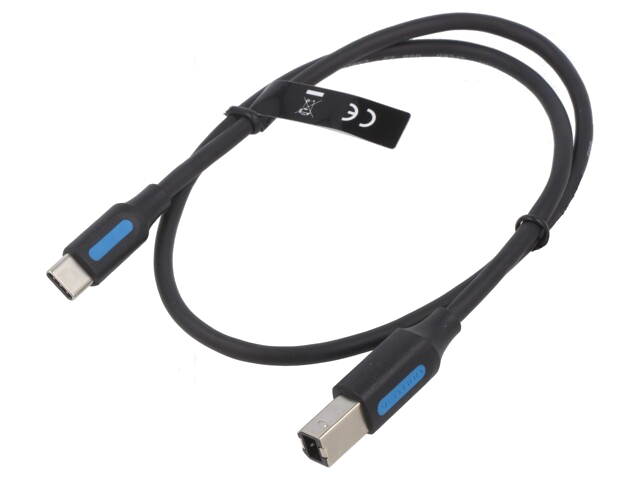 Kabel; USB 2.0; USB-B-stekker,USB-C-stekker; vernikkeld; 0,5m Kabel; USB 2.0; USB-B-stekker,USB-C-stekker; vernikkeld; 0,5m